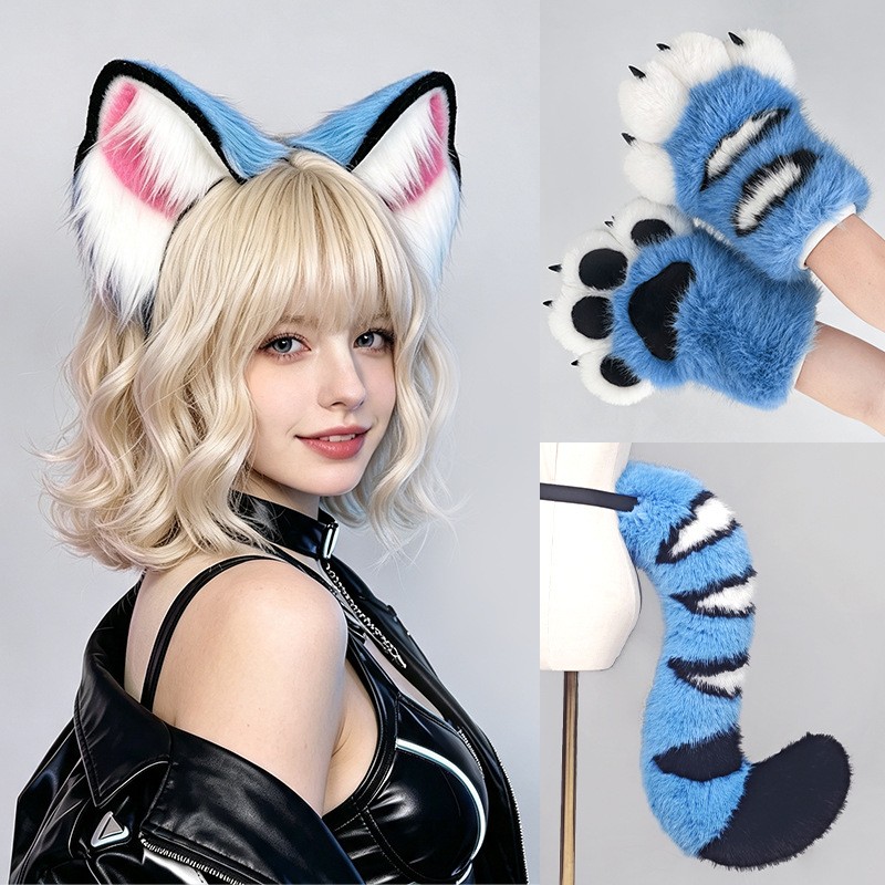 Convention Cosplay Anime - Blue Tiger Fursuit Ears Tail Set