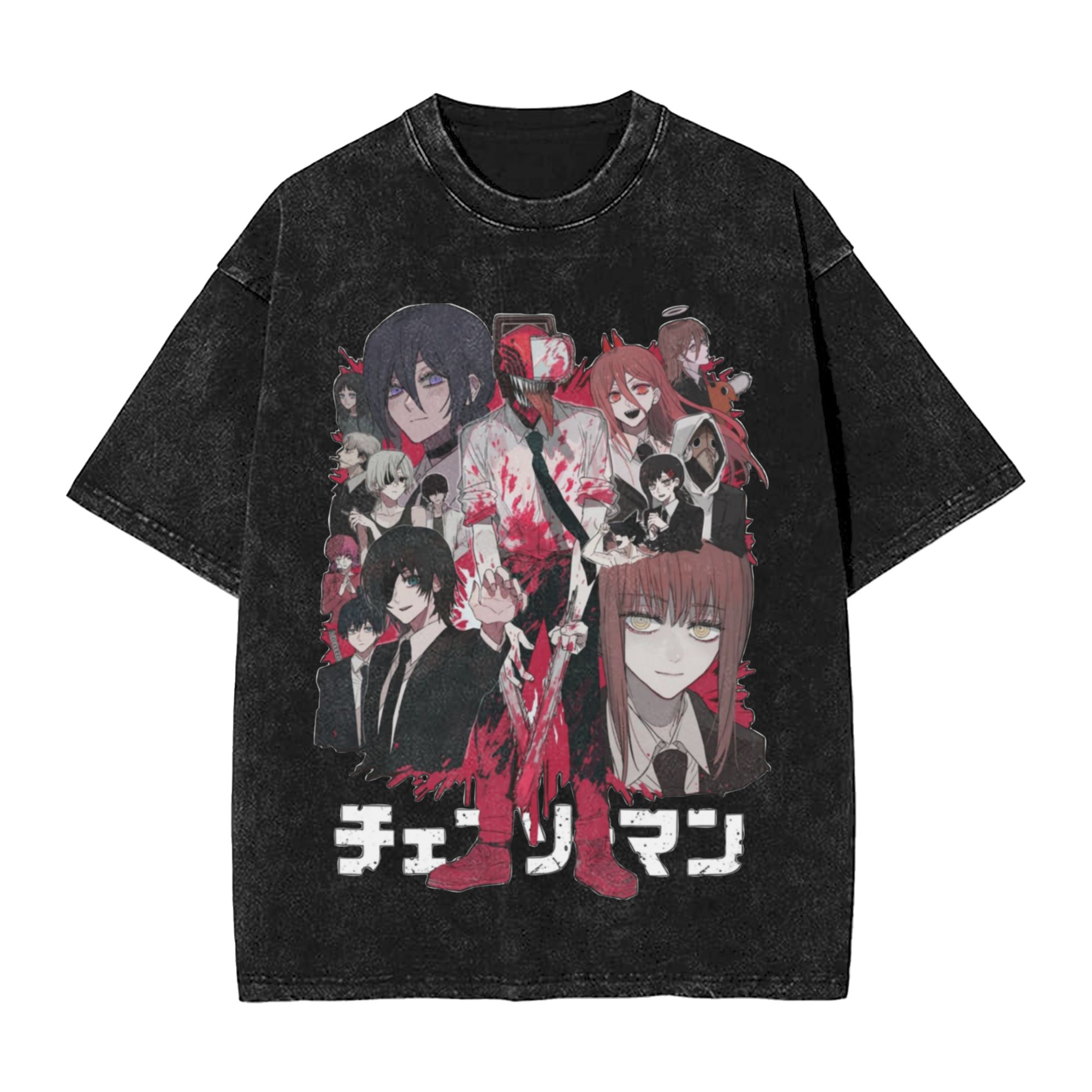 Chainsaw Man Washed Cotton T-S - Anime Cosplay Chainsaw Man ulasan dan harga