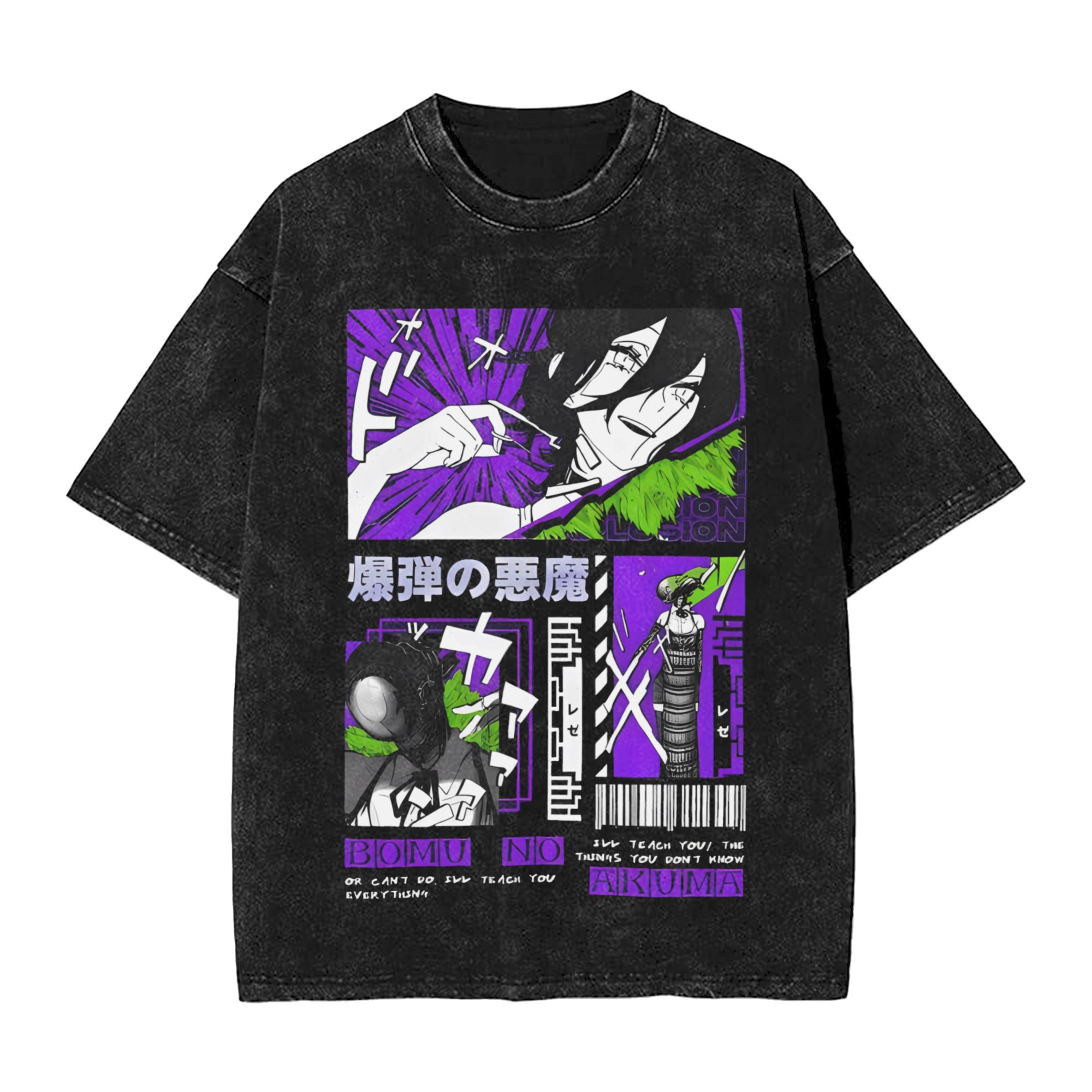 Chainsaw Man Washed Cotton T-S - Anime Cosplay Chainsaw Man ulasan dan harga