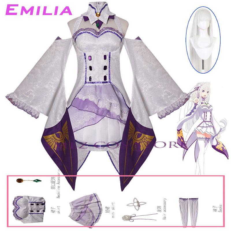 Emilia Cosplay Anime Re Zero K - Anime Cosplay Outfit ulasan dan harga