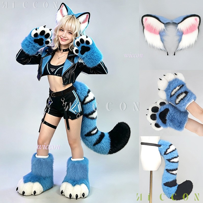 Derpyy Blue Tiger Fursuit Ears - Convention Cosplay Anime ulasan dan harga