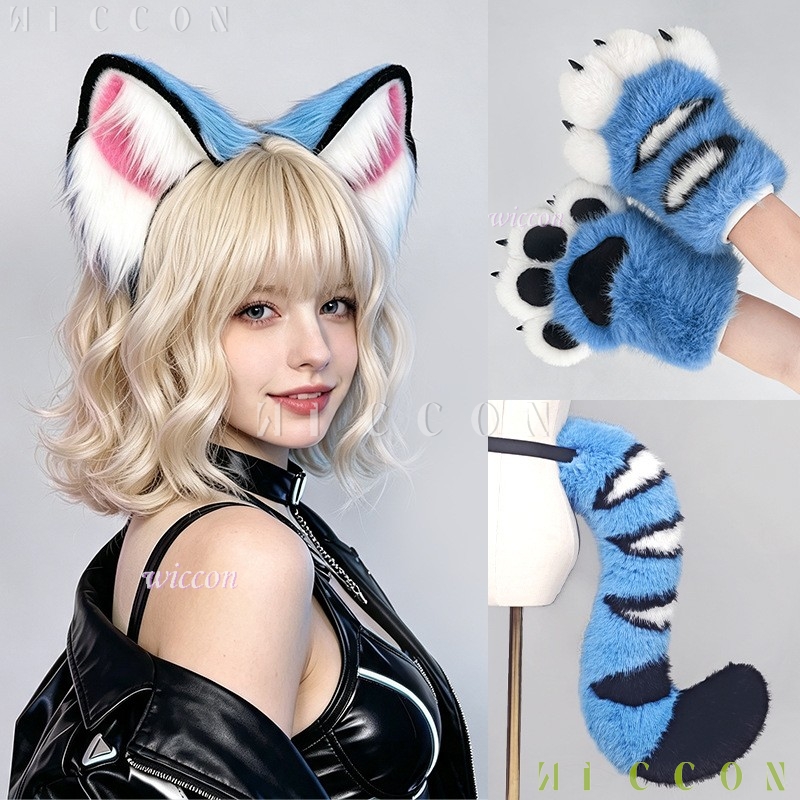Derpyy Blue Tiger Fursuit Ears - Convention Cosplay Anime ulasan dan harga